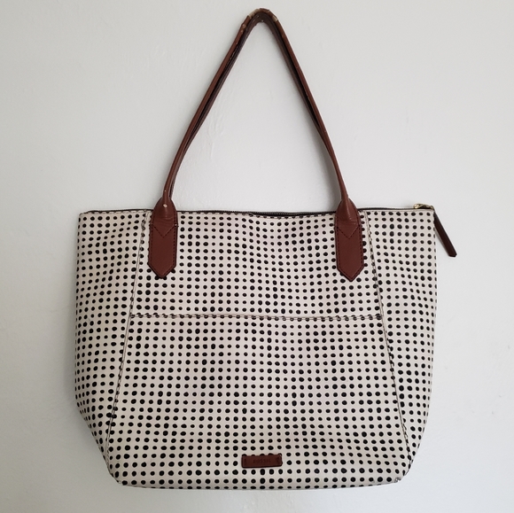Fossil Handbags - Fossil sydney white black polka dot shopper tote